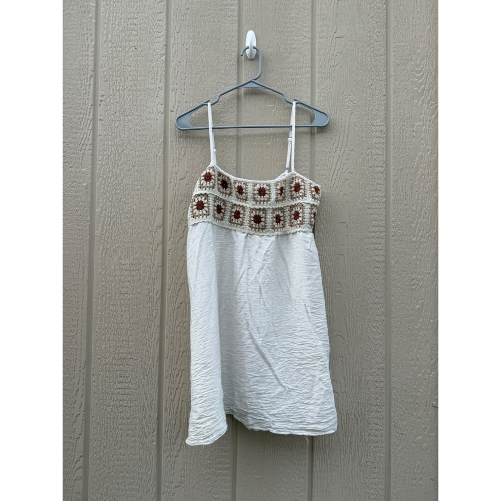 CUPSHE XL Cami Top Boho Crochet Granny Square White Babydoll Tank